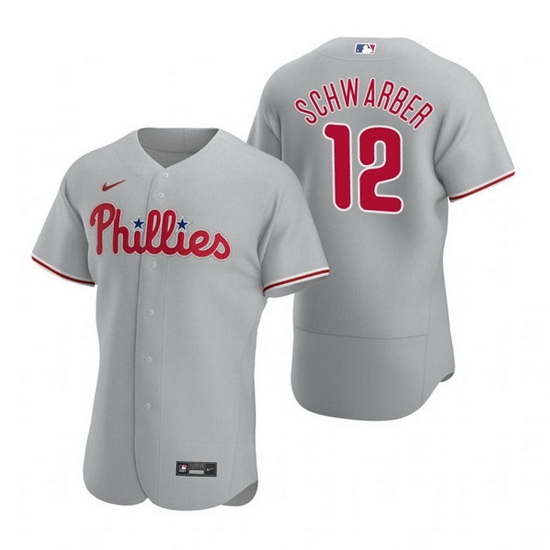 Men Philadelphia Phillies 12 Kyle Schwarber Grey Flex Base Stitched Baseball jersey Men Philadelphia Phillies 12 Kyle Schwarber Grey Flex Base Stitched Baseball jersey