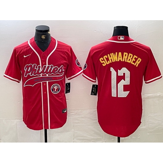 Men Philadelphia Phillies 12 Kyle Schwarber Red 2024 City Connect Limited Stitched Jersey 3 Men Philadelphia Phillies 12 Kyle Schwarber Red 2024 City Connect Limited Stitched Jersey 3