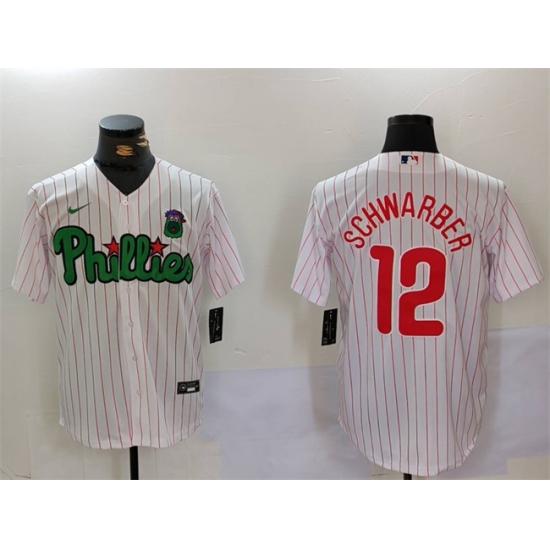 Men Philadelphia Phillies 12 Kyle Schwarber White Green Cool Base Stitched Jersey Men Philadelphia Phillies 12 Kyle Schwarber White Green Cool Base Stitched Jersey