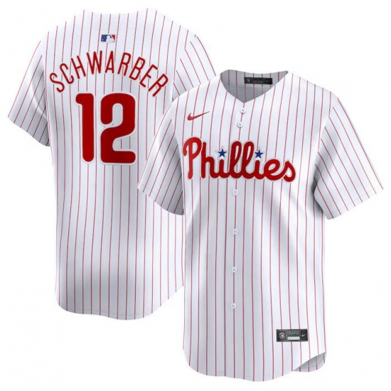 Men Philadelphia Phillies 12 Kyle Schwarber White Home Limited Stitched Jersey Men Philadelphia Phillies 12 Kyle Schwarber White Home Limited Stitched Jersey