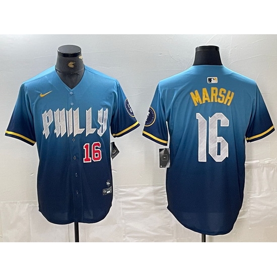 Men Philadelphia Phillies 16 Brandon Marsh Blue 2024 City Connect Limited Stitched Jersey 1 Men Philadelphia Phillies 16 Brandon Marsh Blue 2024 City Connect Limited Stitched Jersey 1