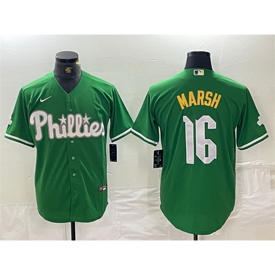 Men Philadelphia Phillies 16 Brandon Marsh Green 2024 City Connect Stitched Jersey Men Philadelphia Phillies 16 Brandon Marsh Green 2024 City Connect Stitched Jersey
