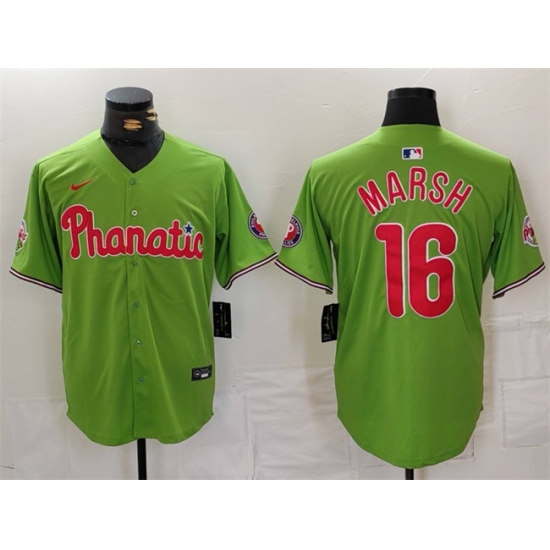 Men Philadelphia Phillies 16 Brandon Marsh Green With Patch Stitched Jersey Men Philadelphia Phillies 16 Brandon Marsh Green With Patch Stitched Jersey