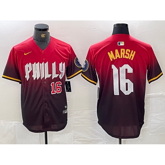 Men Philadelphia Phillies 16 Brandon Marsh Red 2024 City Connect Limited Stitched Jersey 2