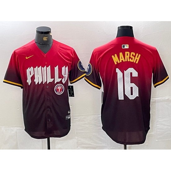 Men Philadelphia Phillies 16 Brandon Marsh Red 2024 City Connect Limited Stitched Jersey 3 Men Philadelphia Phillies 16 Brandon Marsh Red 2024 City Connect Limited Stitched Jersey 3