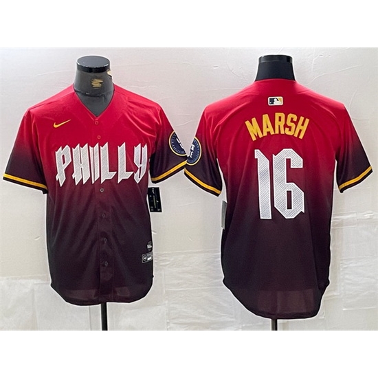Men Philadelphia Phillies 16 Brandon Marsh Red 2024 City Connect Limited Stitched Jersey Men Philadelphia Phillies 16 Brandon Marsh Red 2024 City Connect Limited Stitched Jersey