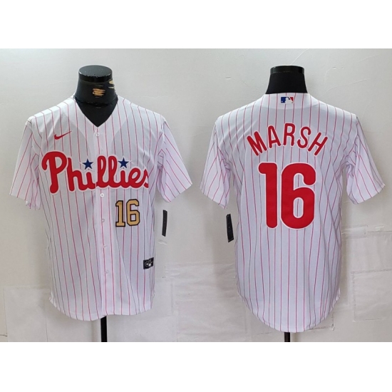 Men Philadelphia Phillies 16 Brandon Marsh White Cool Base Stitched Baseball Jersey Men Philadelphia Phillies 16 Brandon Marsh White Cool Base Stitched Baseball Jersey