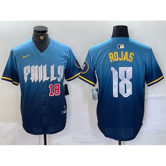 Men Philadelphia Phillies 18 Johan Rojas Blue 2024 City Connect Limited Stitched Jersey 1 Men Philadelphia Phillies 18 Johan Rojas Blue 2024 City Connect Limited Stitched Jersey 1