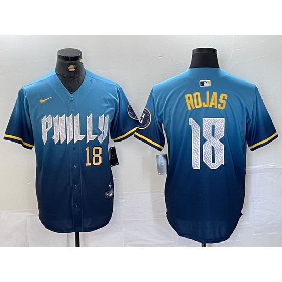 Men Philadelphia Phillies 18 Johan Rojas Blue 2024 City Connect Limited Stitched Jersey 2 Men Philadelphia Phillies 18 Johan Rojas Blue 2024 City Connect Limited Stitched Jersey 2