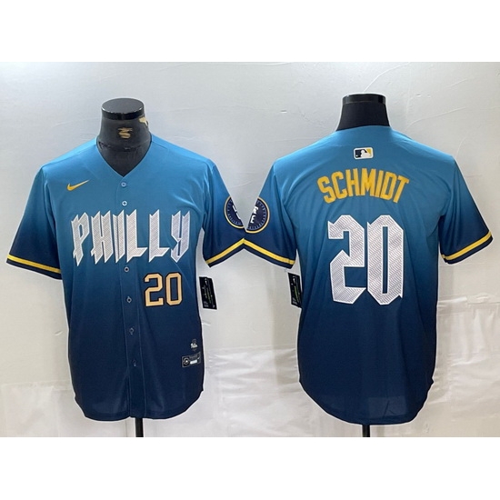 Men Philadelphia Phillies 20 Mike Schmidt Blue 2024 City Connect Limited Stitched Jersey 1 Men Philadelphia Phillies 20 Mike Schmidt Blue 2024 City Connect Limited Stitched Jersey 1