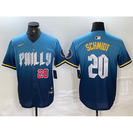 Men Philadelphia Phillies 20 Mike Schmidt Blue 2024 City Connect Limited Stitched Jersey 2 Men Philadelphia Phillies 20 Mike Schmidt Blue 2024 City Connect Limited Stitched Jersey 2
