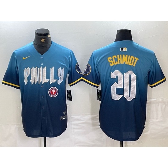 Men Philadelphia Phillies 20 Mike Schmidt Blue 2024 City Connect Limited Stitched Jersey 3 Men Philadelphia Phillies 20 Mike Schmidt Blue 2024 City Connect Limited Stitched Jersey 3