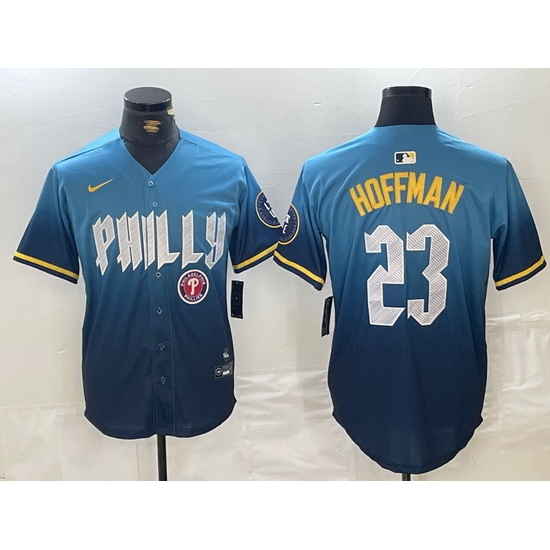 Men Philadelphia Phillies 23 Jeff Hoffman Blue 2024 City Connect Limited Stitched Jersey 1 Men Philadelphia Phillies 23 Jeff Hoffman Blue 2024 City Connect Limited Stitched Jersey 1