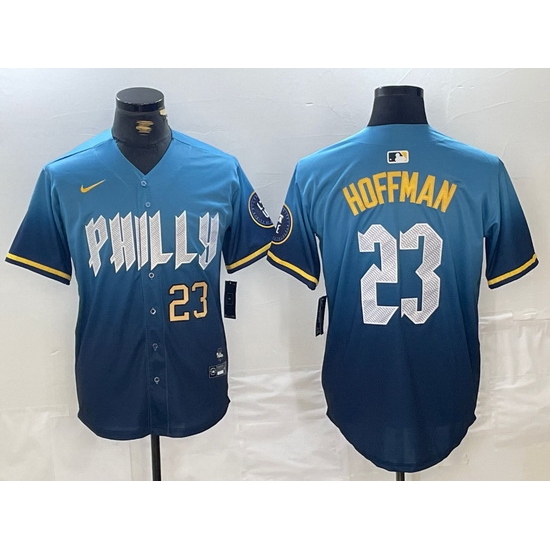 Men Philadelphia Phillies 23 Jeff Hoffman Blue 2024 City Connect Limited Stitched Jersey 3 Men Philadelphia Phillies 23 Jeff Hoffman Blue 2024 City Connect Limited Stitched Jersey 3