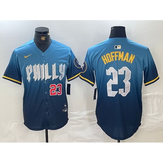 Men Philadelphia Phillies 23 Jeff Hoffman Blue 2024 City Connect Limited Stitched Jersey 4 Men Philadelphia Phillies 23 Jeff Hoffman Blue 2024 City Connect Limited Stitched Jersey 4