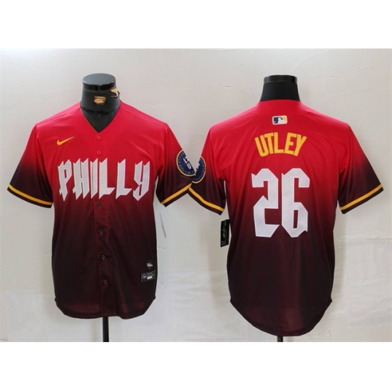 Men Philadelphia Phillies 26 Chase Utley Red 2024 City Connect Limited Stitched Jersey Men Philadelphia Phillies 26 Chase Utley Red 2024 City Connect Limited Stitched Jersey