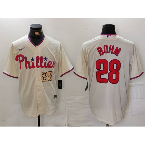 Men Philadelphia Phillies 28 Alec Bohm Cream Cool Base Stitched Jersey 1 Men Philadelphia Phillies 28 Alec Bohm Cream Cool Base Stitched Jersey 1