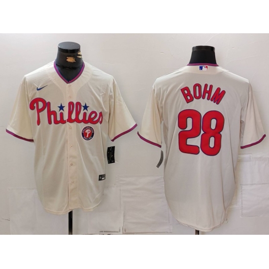 Men Philadelphia Phillies 28 Alec Bohm Cream Cool Base Stitched Jersey 2 Men Philadelphia Phillies 28 Alec Bohm Cream Cool Base Stitched Jersey 2