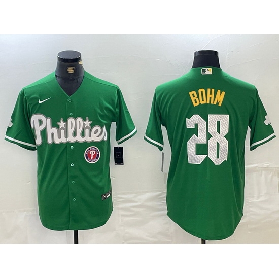 Men Philadelphia Phillies 28 Alec Bohm Green 2024 City Connect Stitched JerseyS Men Philadelphia Phillies 28 Alec Bohm Green 2024 City Connect Stitched JerseyS