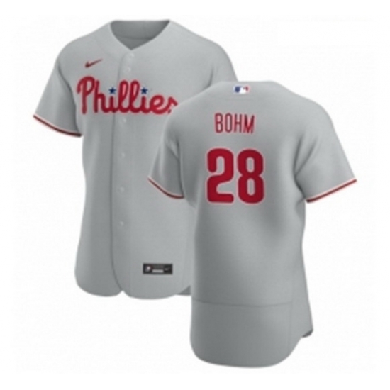 Men Philadelphia Phillies 28 Alec Bohm Men Nike Gray Road 2020 Authentic Player MLB Jersey Men Philadelphia Phillies 28 Alec Bohm Men Nike Gray Road 2020 Authentic Player MLB Jersey