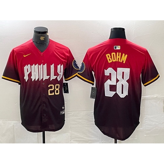 Men Philadelphia Phillies 28 Alec Bohm Red 2024 City Connect Limited Stitched Jersey 2 Men Philadelphia Phillies 28 Alec Bohm Red 2024 City Connect Limited Stitched Jersey 2