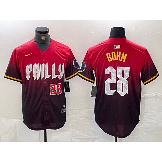 Men Philadelphia Phillies 28 Alec Bohm Red 2024 City Connect Limited Stitched Jersey 3 Men Philadelphia Phillies 28 Alec Bohm Red 2024 City Connect Limited Stitched Jersey 3