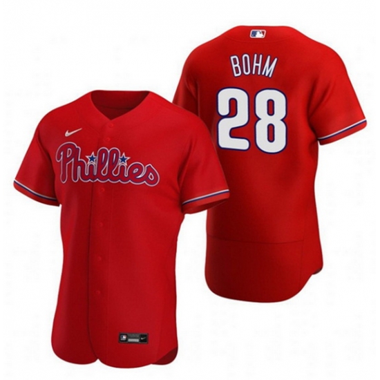 Men Philadelphia Phillies 28 Alec Bohm Red Alternate Jersey Men Philadelphia Phillies 28 Alec Bohm Red Alternate Jersey