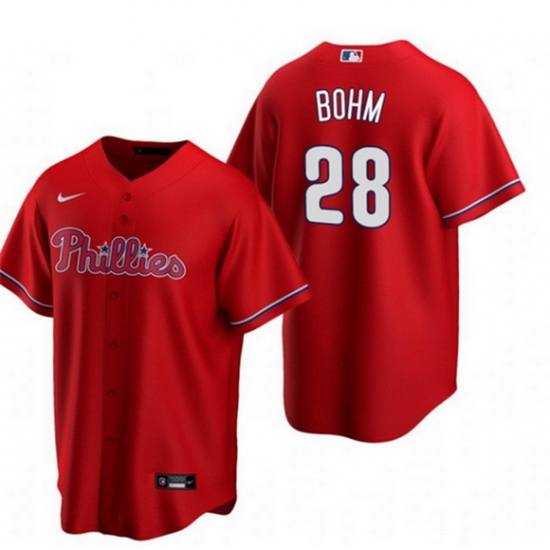 Men Philadelphia Phillies 28 Alec Bohm Red Alternate stitch Jersey Men Philadelphia Phillies 28 Alec Bohm Red Alternate stitch Jersey