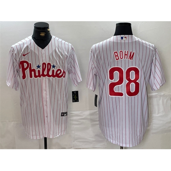 Men Philadelphia Phillies 28 Alec Bohm White Cool Base Stitched Jersey Men Philadelphia Phillies 28 Alec Bohm White Cool Base Stitched Jersey