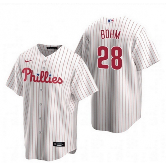 Men Philadelphia Phillies 28 Alec Bohm White Home stitch Jersey Men Philadelphia Phillies 28 Alec Bohm White Home stitch Jersey