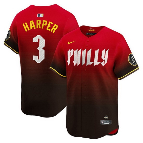 Men Philadelphia Phillies 3 Bryce Harper Red 2024 City Connect Limited Stitched Jersey Men Philadelphia Phillies 3 Bryce Harper Red 2024 City Connect Limited Stitched Jersey