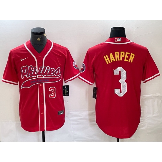 Men Philadelphia Phillies 3 Bryce Harper Red 2024 City Connect Stitched Jersey 5 Men Philadelphia Phillies 3 Bryce Harper Red 2024 City Connect Stitched Jersey 5