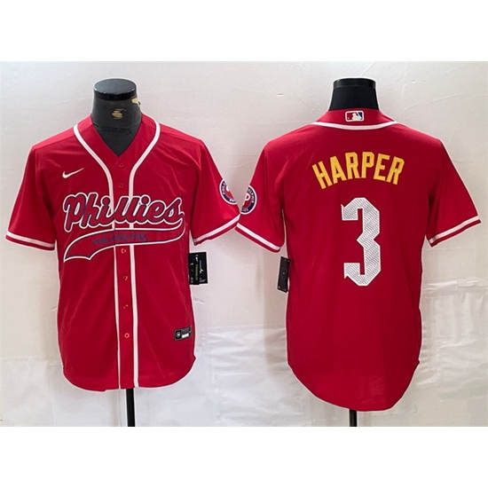 Men Philadelphia Phillies 3 Bryce Harper Red 2024 City Connect Stitched Jersey Men Philadelphia Phillies 3 Bryce Harper Red 2024 City Connect Stitched Jersey