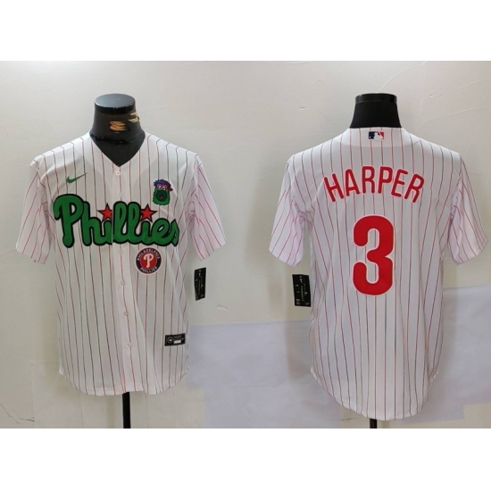 Men Philadelphia Phillies 3 Bryce Harper White Green Cool Base Stitched Jersey 5 Men Philadelphia Phillies 3 Bryce Harper White Green Cool Base Stitched Jersey 5