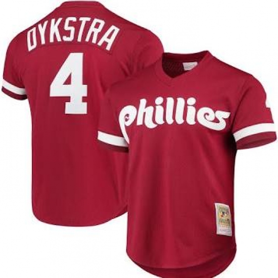 Men Philadelphia Phillies #4 Lenny Dykstra Red Cooperstown Mesh Batting Practice Jersey Men Philadelphia Phillies #4 Lenny Dykstra Red Cooperstown Mesh Batting Practice Jersey