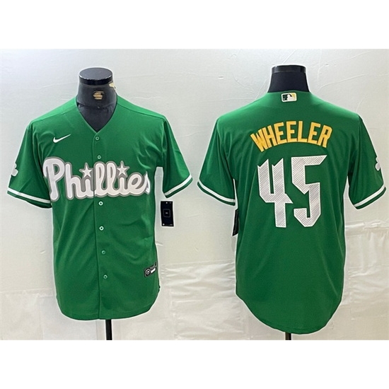 Men Philadelphia Phillies 45 Zack Wheeler Green 2024 City Connect Stitched Jersey Men Philadelphia Phillies 45 Zack Wheeler Green 2024 City Connect Stitched Jersey