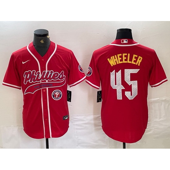 Men Philadelphia Phillies 45 Zack Wheeler Red 2024 City Connect Limited Stitched Baseball Jersey 4 Men Philadelphia Phillies 45 Zack Wheeler Red 2024 City Connect Limited Stitched Baseball Jersey 4