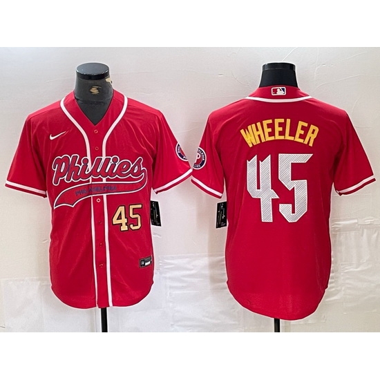 Men Philadelphia Phillies 45 Zack Wheeler Red 2024 City Connect Limited Stitched Baseball Jersey Men Philadelphia Phillies 45 Zack Wheeler Red 2024 City Connect Limited Stitched Baseball Jersey