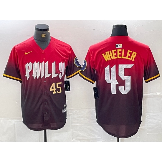 Men Philadelphia Phillies 45 Zack Wheeler Red 2024 City Connect Limited Stitched Jersey 3 Men Philadelphia Phillies 45 Zack Wheeler Red 2024 City Connect Limited Stitched Jersey 3