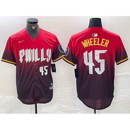 Men Philadelphia Phillies 45 Zack Wheeler Red 2024 City Connect Limited Stitched Jersey 4 Men Philadelphia Phillies 45 Zack Wheeler Red 2024 City Connect Limited Stitched Jersey 4