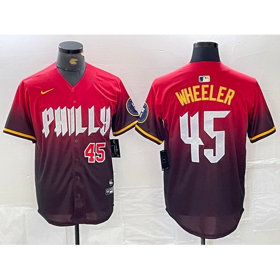 Men Philadelphia Phillies 45 Zack Wheeler Red 2024 City Connect Limited Stitched Jersey 5 Men Philadelphia Phillies 45 Zack Wheeler Red 2024 City Connect Limited Stitched Jersey 5