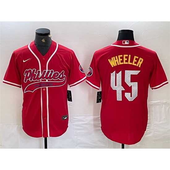 Men Philadelphia Phillies 45 Zack Wheeler Red 2024 City Connect Stitched Jersey Men Philadelphia Phillies 45 Zack Wheeler Red 2024 City Connect Stitched Jersey