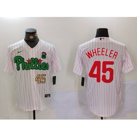 Men Philadelphia Phillies 45 Zack Wheeler White Green Cool Base Stitched Jersey 1 Men Philadelphia Phillies 45 Zack Wheeler White Green Cool Base Stitched Jersey 1