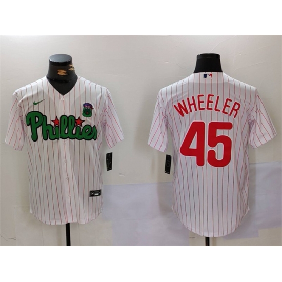 Men Philadelphia Phillies 45 Zack Wheeler White Green Cool Base Stitched Jersey Men Philadelphia Phillies 45 Zack Wheeler White Green Cool Base Stitched Jersey