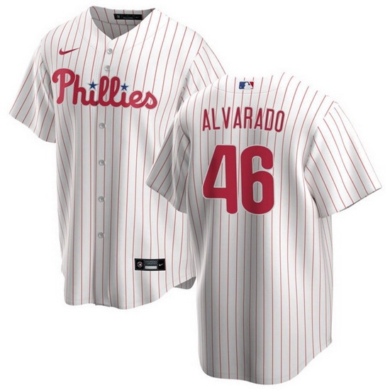 Men Philadelphia Phillies 46 Jos E9 Alvarado White Cool Base Stitched Baseball Jersey Men Philadelphia Phillies 46 Jos E9 Alvarado White Cool Base Stitched Baseball Jersey