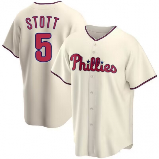 Men Philadelphia Phillies 5 Bryson Stott Cream Cool Base Stitched Baseball Jersey Men Philadelphia Phillies 5 Bryson Stott Cream Cool Base Stitched Baseball Jersey