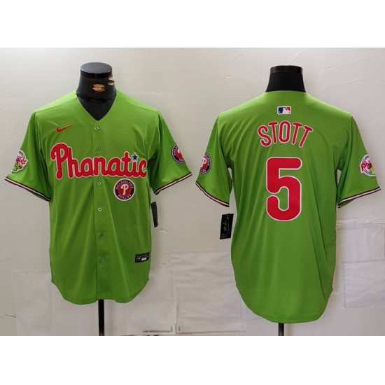 Men Philadelphia Phillies 5 Bryson Stott Green With Patch Stitched Jersey 1 Men Philadelphia Phillies 5 Bryson Stott Green With Patch Stitched Jersey 1