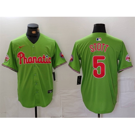 Men Philadelphia Phillies 5 Bryson Stott Green With Patch Stitched Jersey Men Philadelphia Phillies 5 Bryson Stott Green With Patch Stitched Jersey