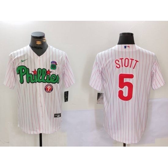 Men Philadelphia Phillies 5 Bryson Stott White Green Cool Base Stitched Jersey 1 Men Philadelphia Phillies 5 Bryson Stott White Green Cool Base Stitched Jersey 1