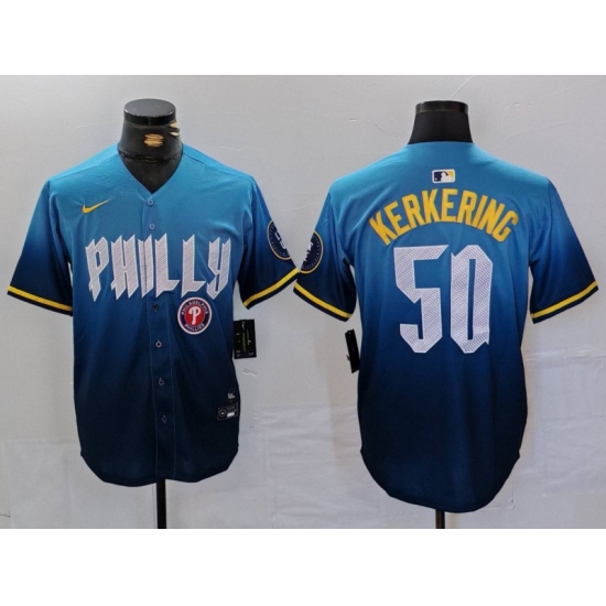 Men Philadelphia Phillies 50 Orion Kerkering Blue 2024 City Connect Limited Stitched Jersey 3 Men Philadelphia Phillies 50 Orion Kerkering Blue 2024 City Connect Limited Stitched Jersey 3